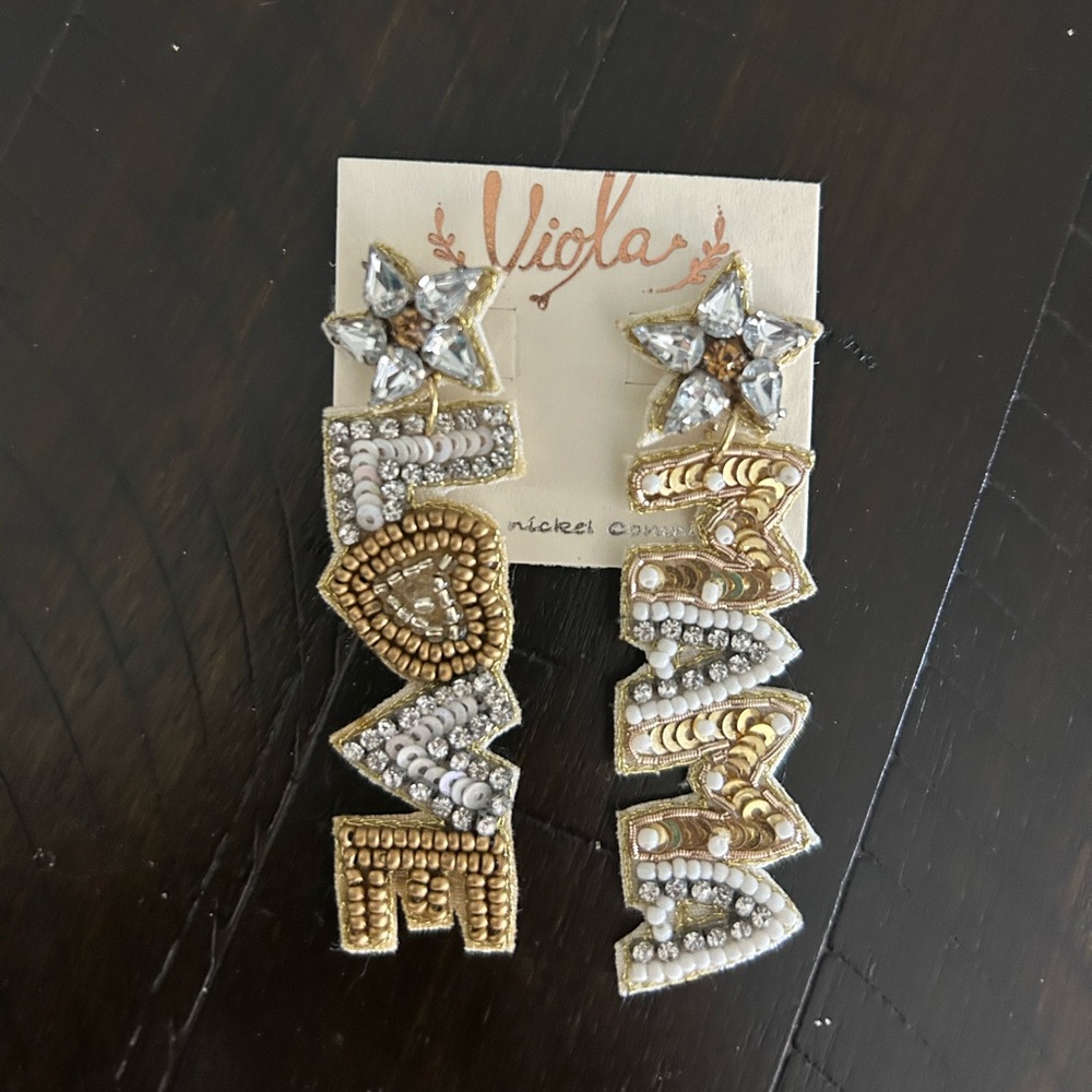 Viola Gold & White Beaded Statement Earrings Mama Love